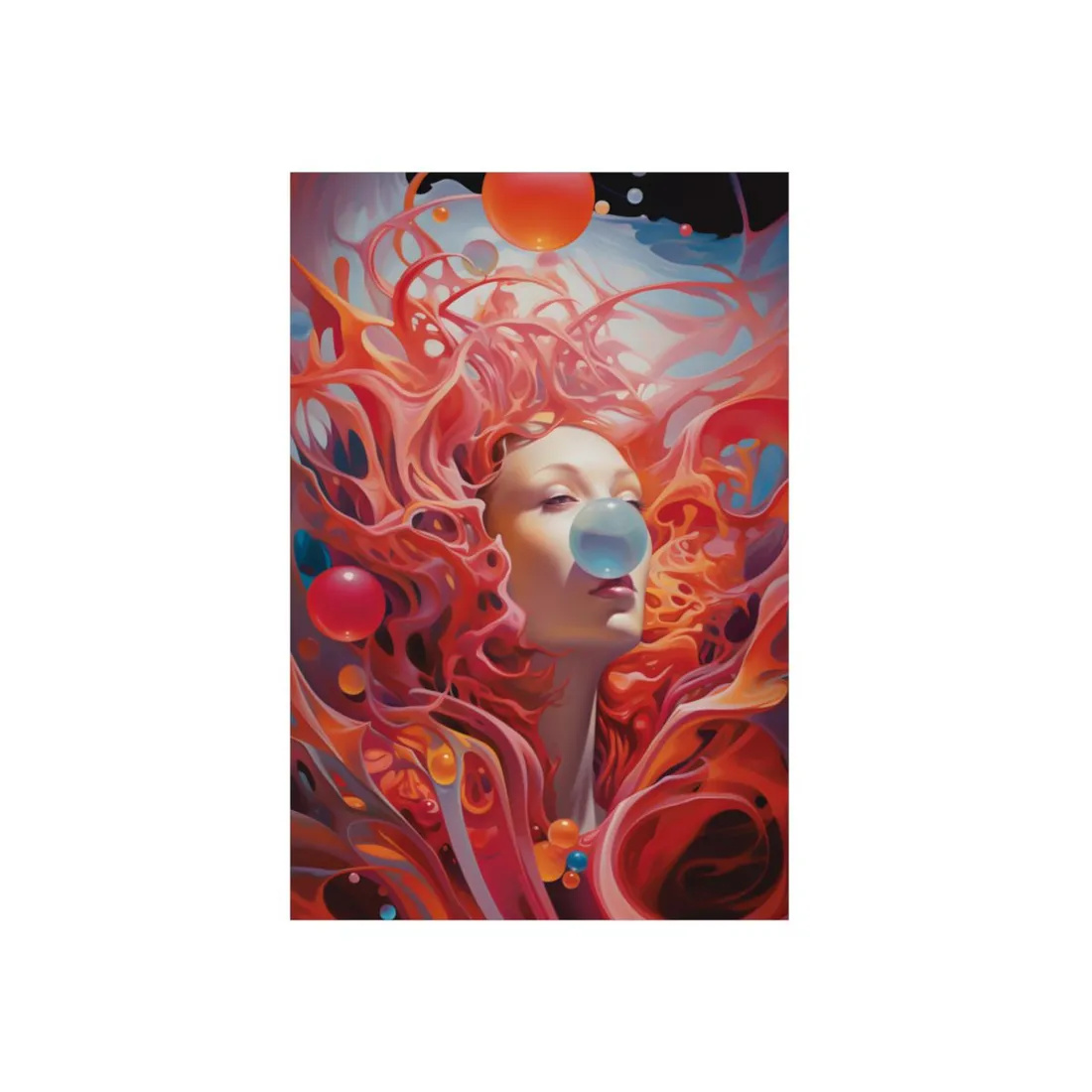 Bubblegum Dream: Surreal Woman Portrait - Metal Poster