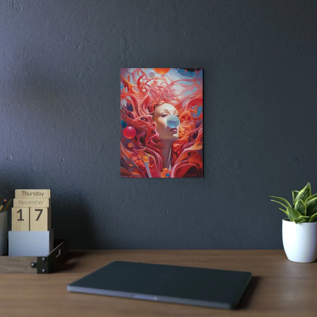 Bubblegum Dream: Surreal Woman Portrait - Metal Poster