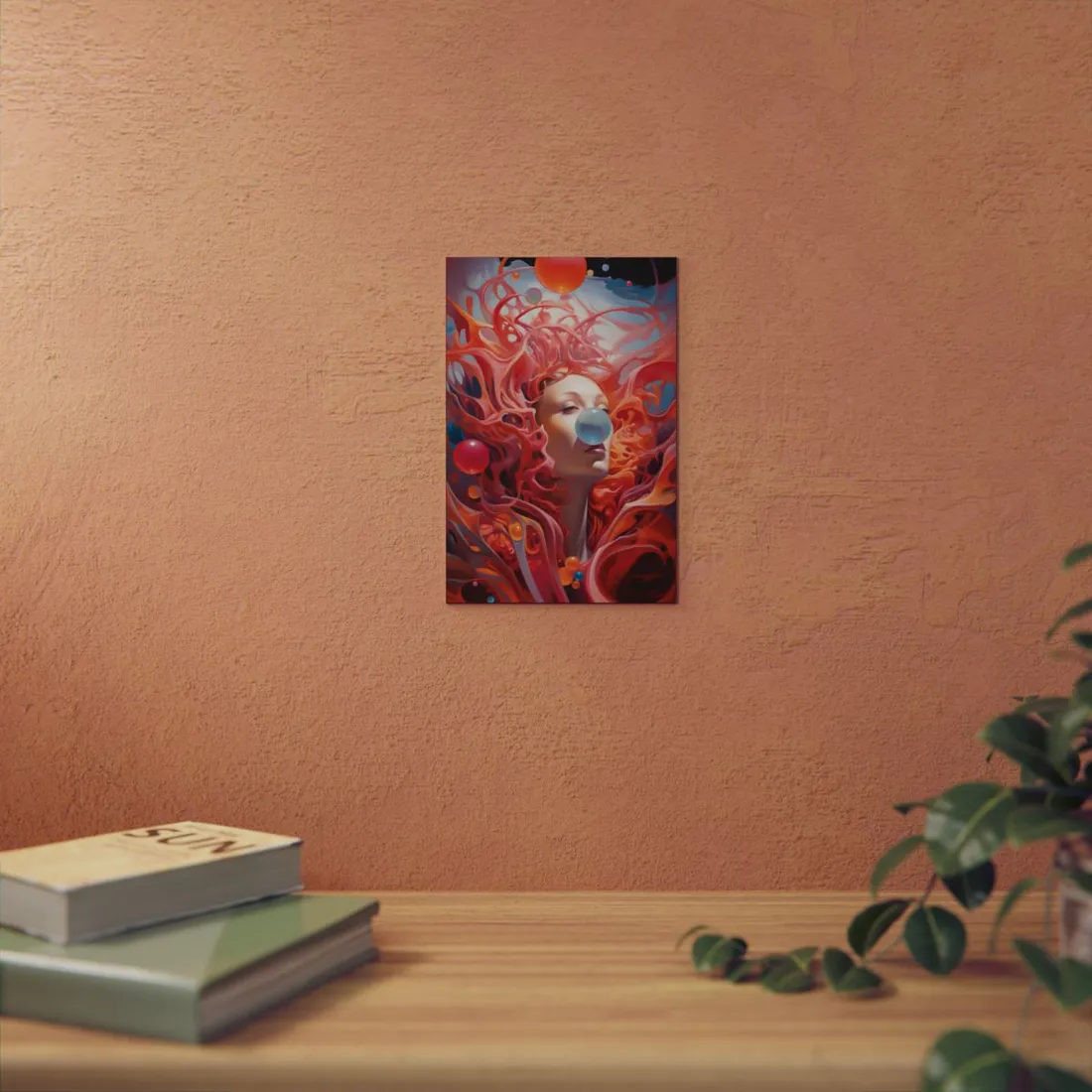 Bubblegum Dream: Surreal Woman Portrait - Metal Poster
