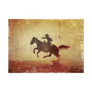 Cowboy Riding Horse Silhouette Poster