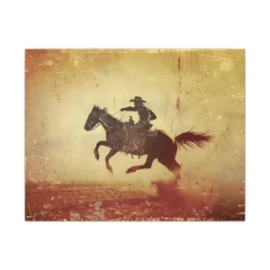Cowboy Riding Horse Silhouette Canvas Print