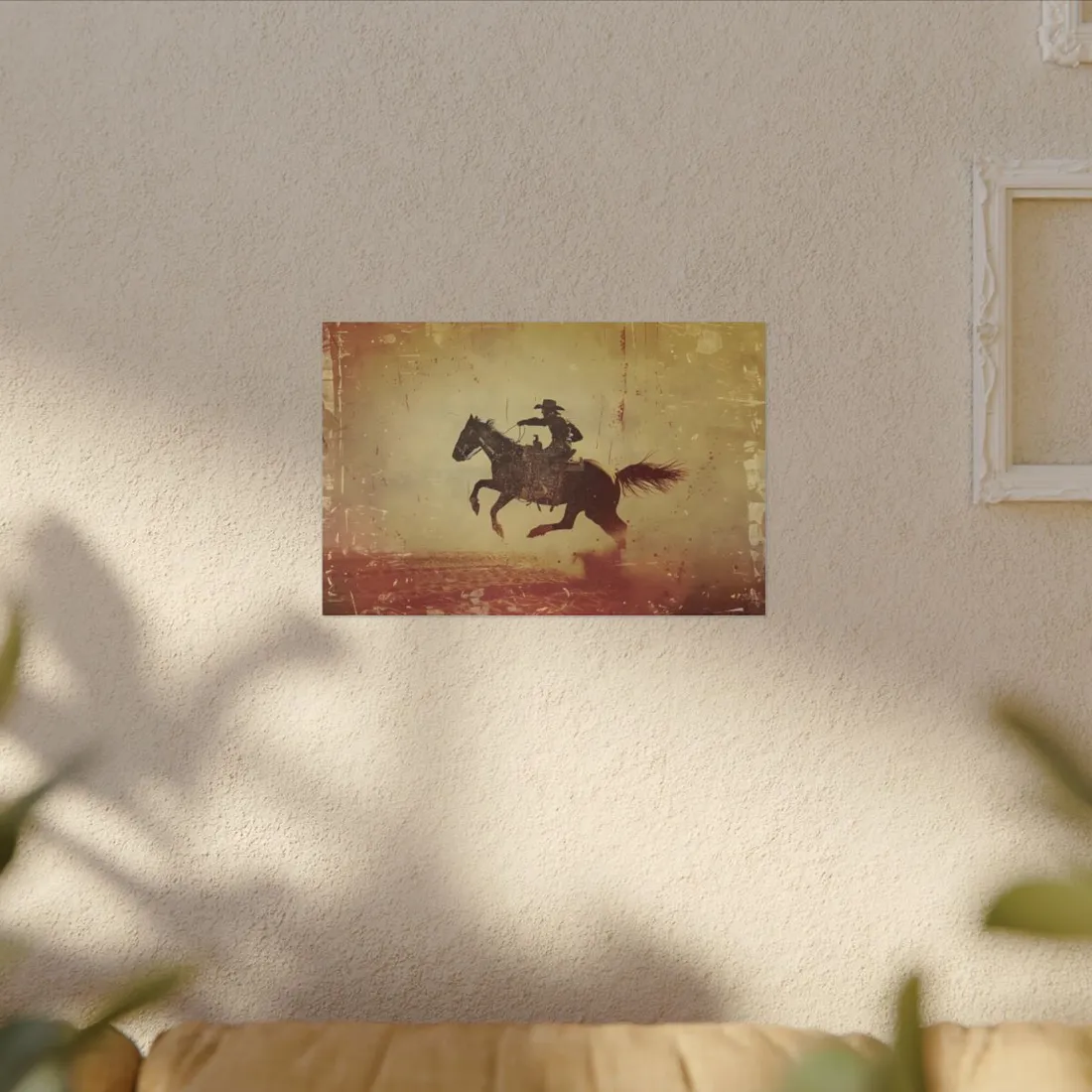Bucking Bronc Action: Cowboy Riding in a Retro Rodeo Scene - Canvas