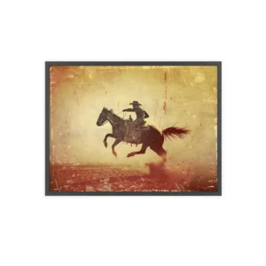 Cowboy Riding Horse Silhouette Framed Poster