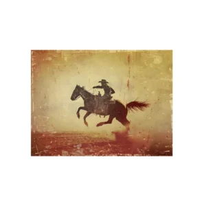 Cowboy Riding Horse Silhouette Metal Poster