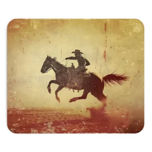 Cowboy Riding Horse Silhouette Mouse Pad