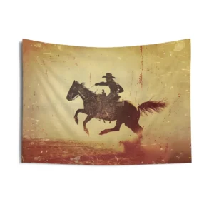 Cowboy Riding Horse Silhouette Wall Tapestry