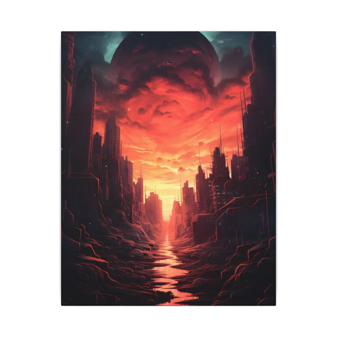 Burning Cityscape: A Night of Endless Embers - Canvas