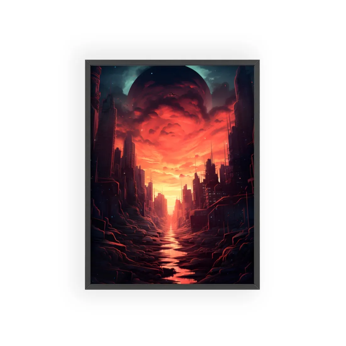 Burning Cityscape: A Night of Endless Embers - Framed Poster