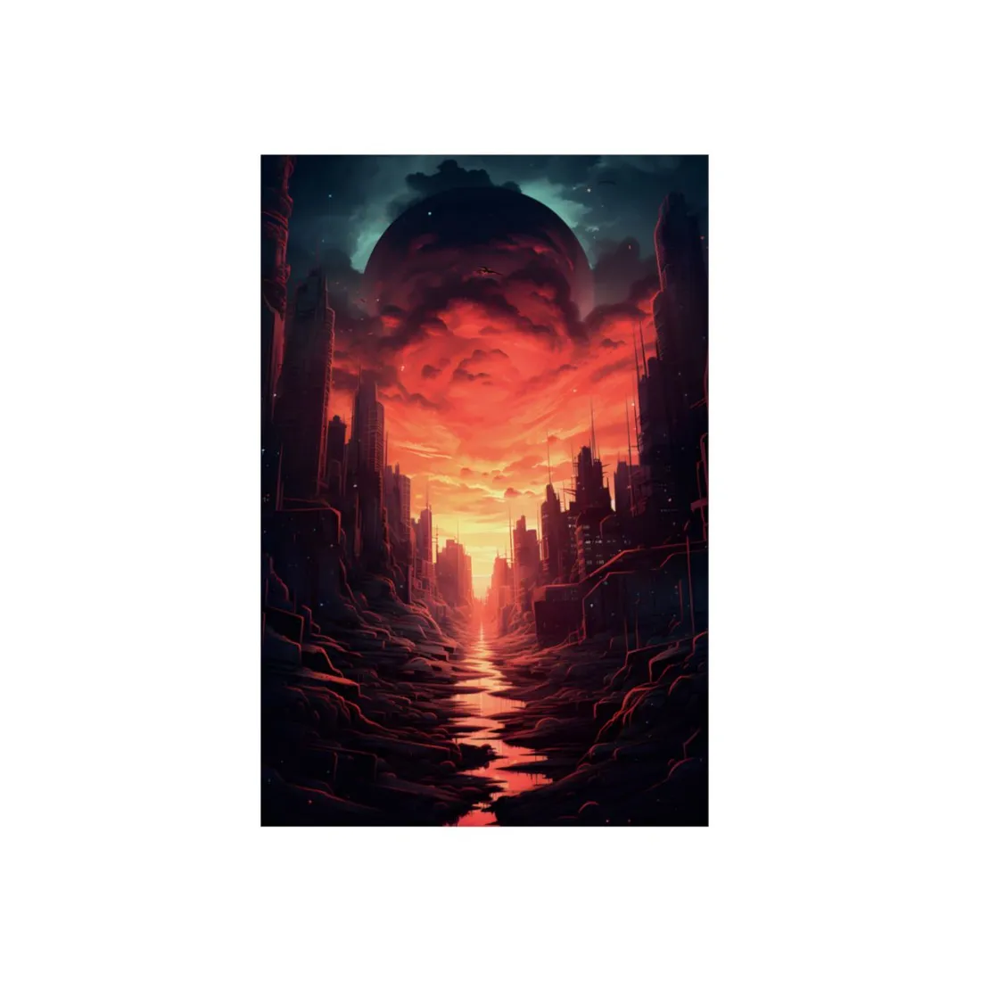 Burning Cityscape: A Night of Endless Embers - Metal Poster