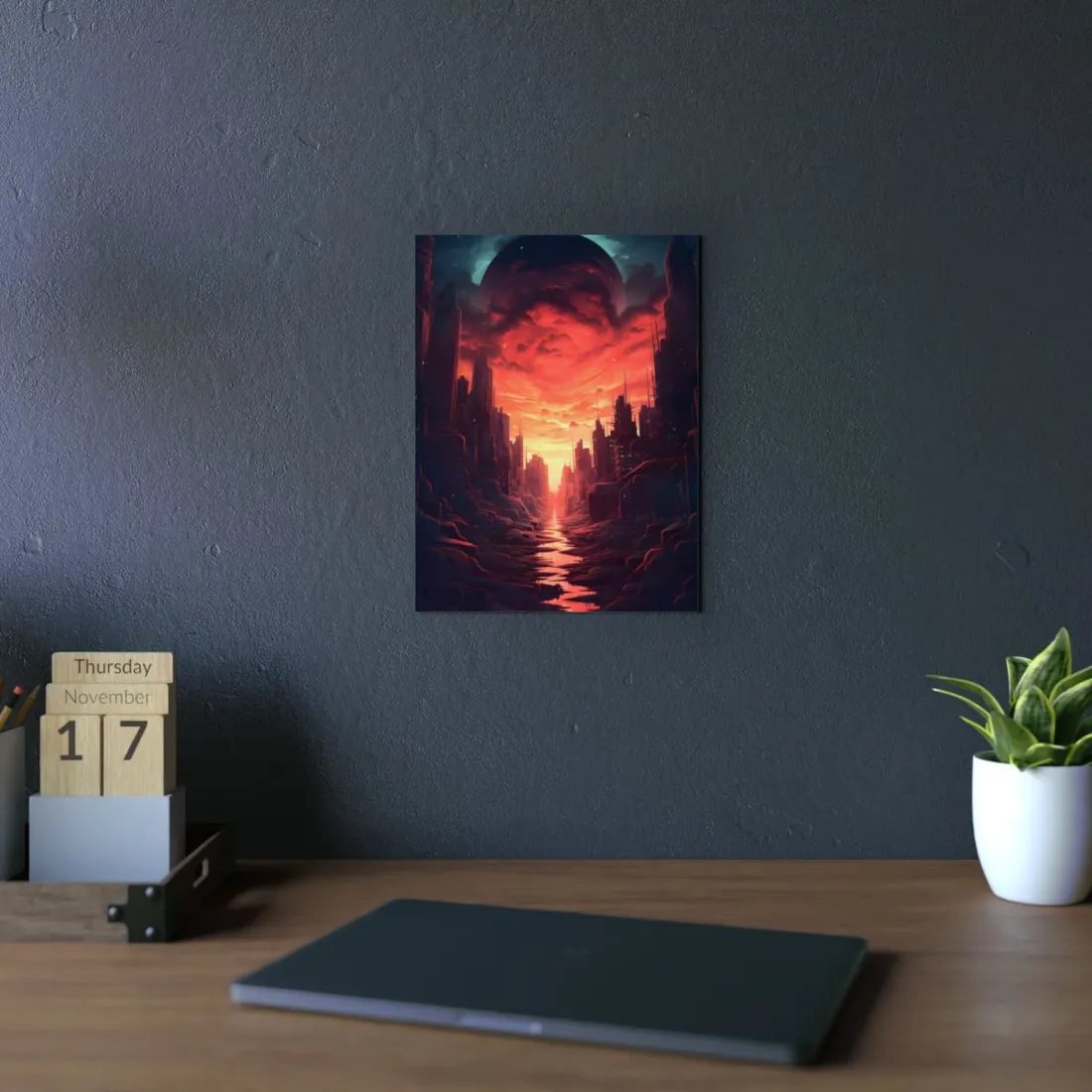 Burning Cityscape: A Night of Endless Embers - Metal Poster