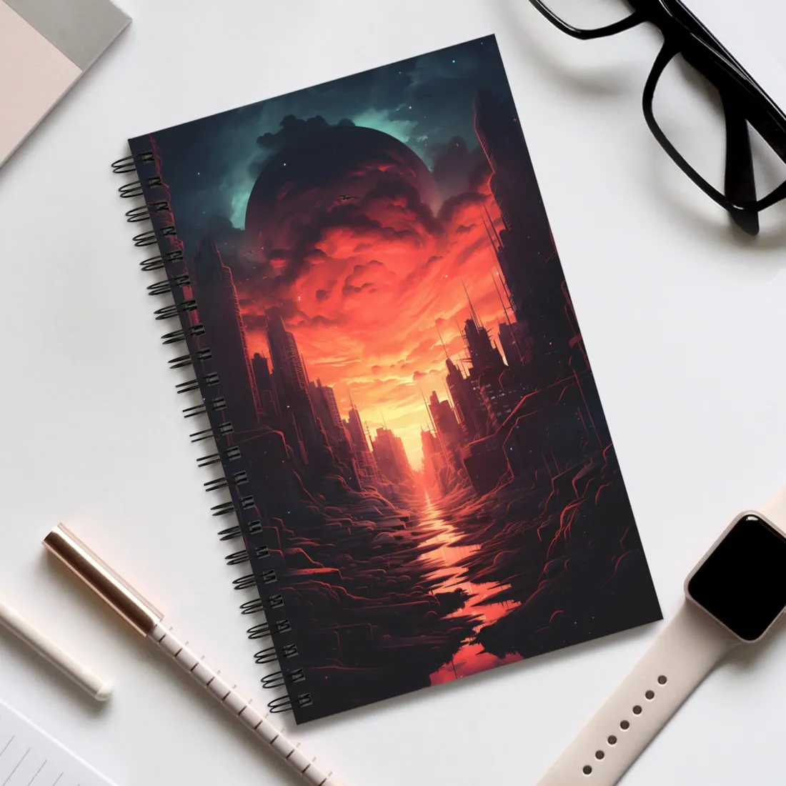 Burning Cityscape: A Night of Endless Embers - Spiral Notebook