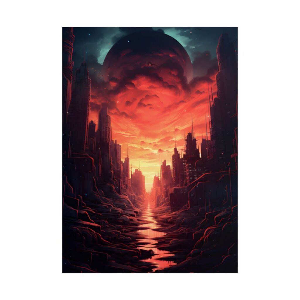 Burning Cityscape: A Night of Endless Embers - Poster