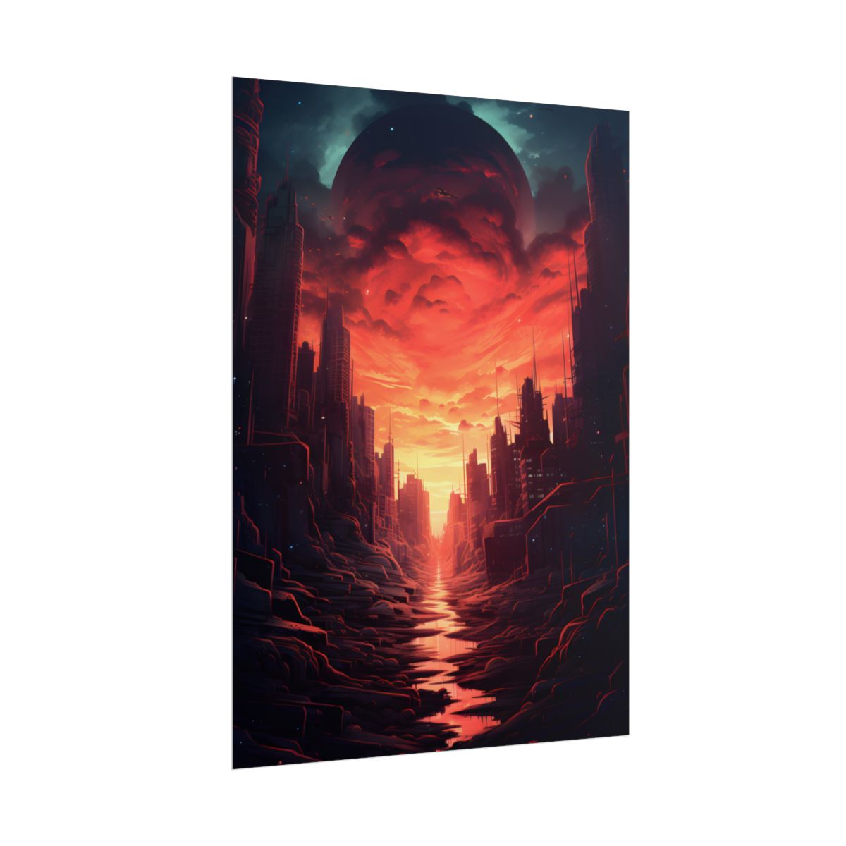 Burning Cityscape: A Night of Endless Embers - Poster