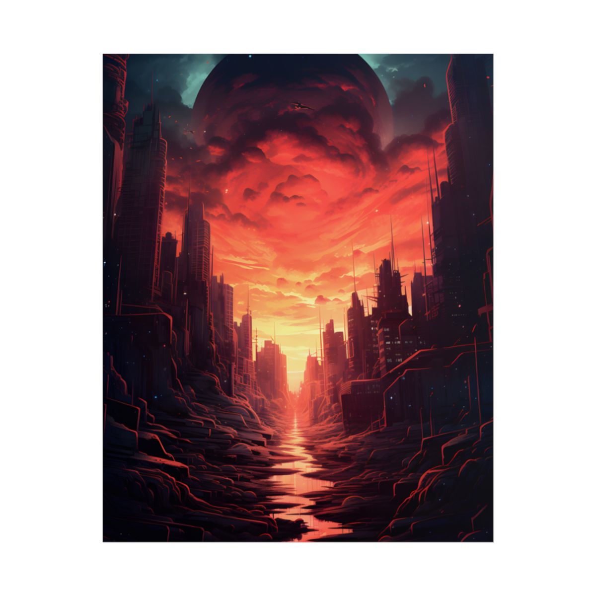 Burning Cityscape: A Night of Endless Embers - Poster