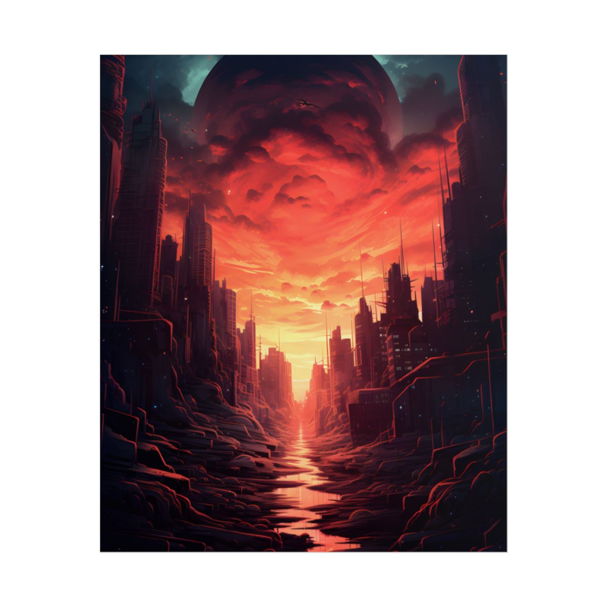 Burning Cityscape: A Night of Endless Embers - Poster