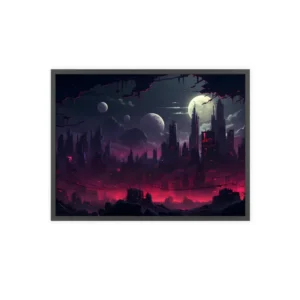 Dark City Skyline at Night Framed Poster
