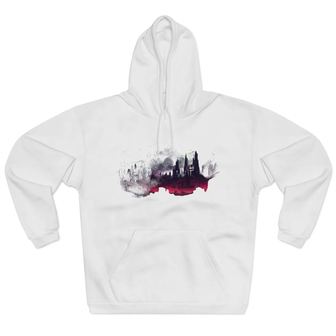 Burning Cyberpunk Cityscape at Night: Digital Art Hoodie - Hoodie (White)