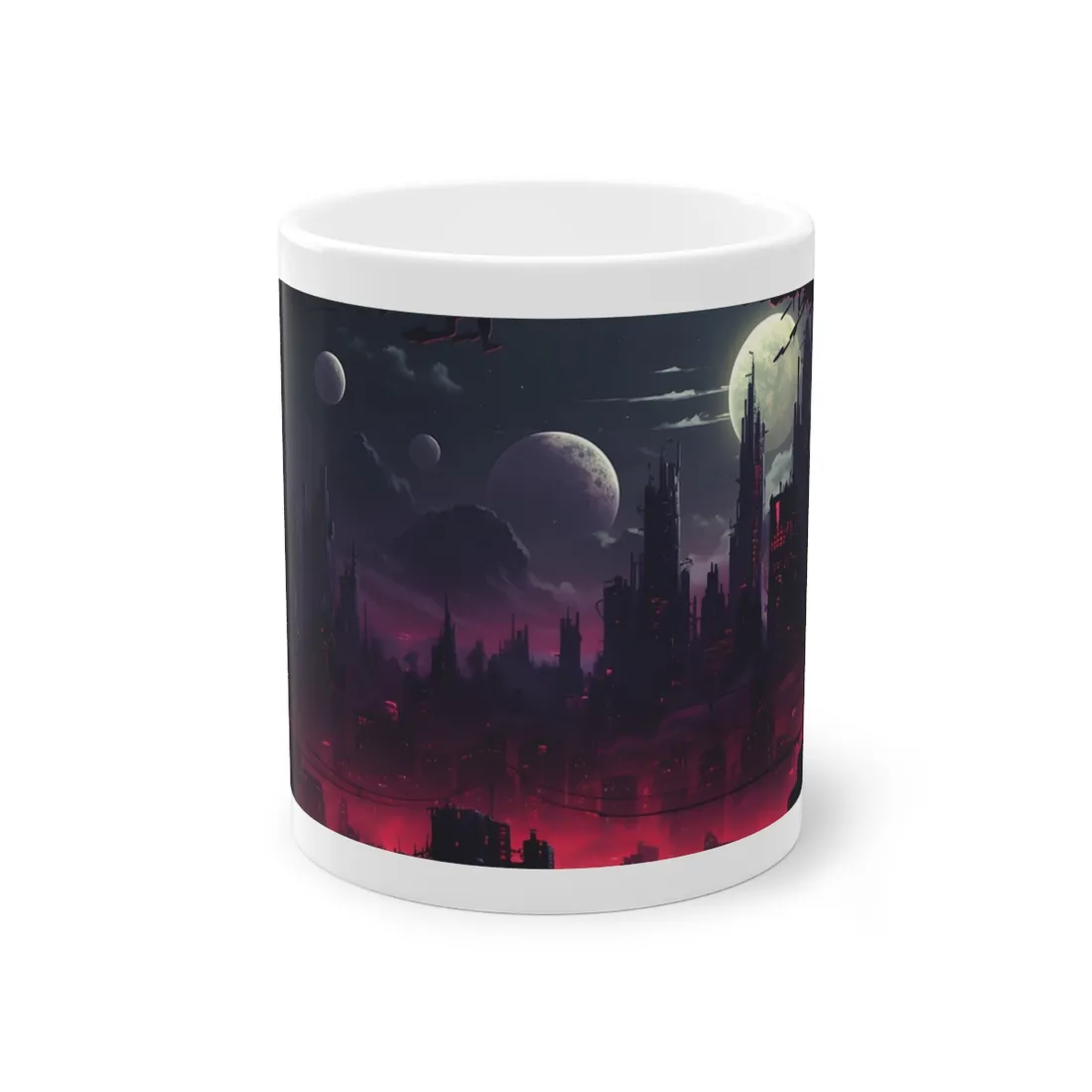 Burning Cyberpunk Cityscape at Night: Digital Art - Mug