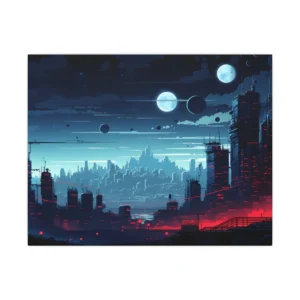 Futuristic City Skyline at Night Canvas Print