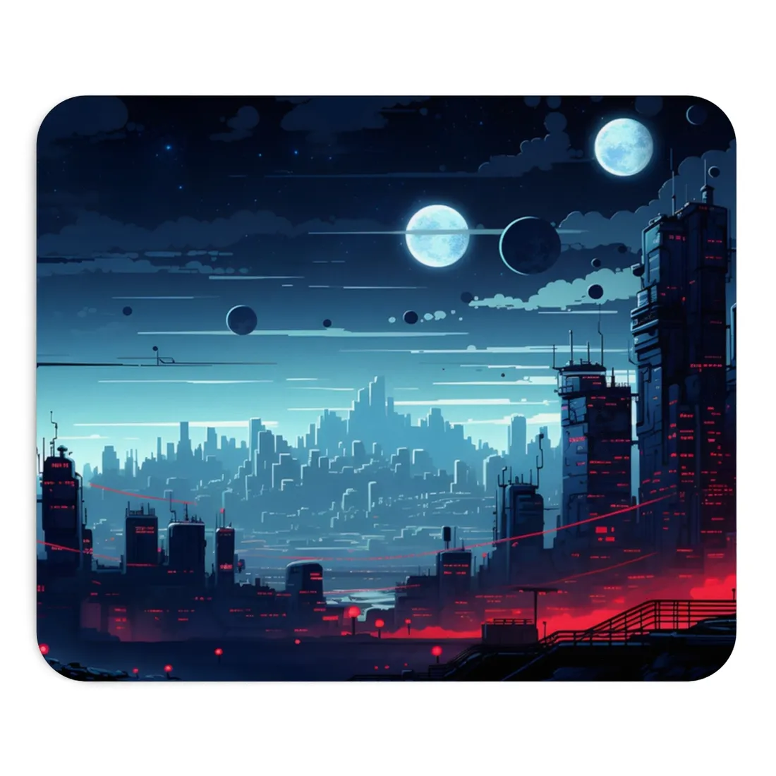 Burning Cyberpunk Cityscape at Night: Landscape Digital Art - Mouse Pad