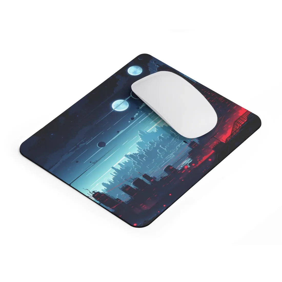Burning Cyberpunk Cityscape at Night: Landscape Digital Art - Mouse Pad