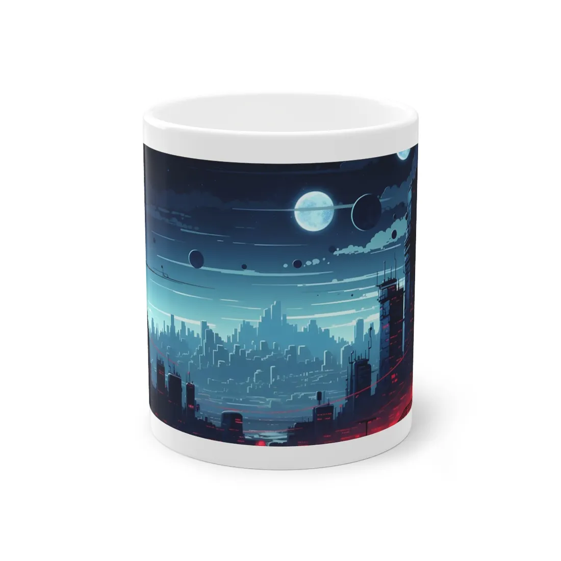 Burning Cyberpunk Cityscape at Night: Landscape Digital Art - Mug