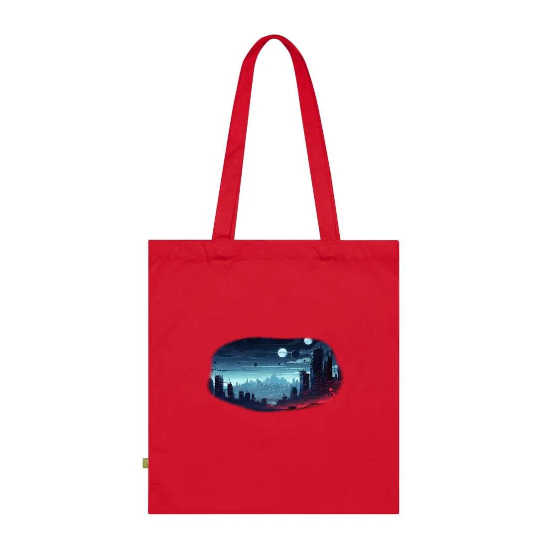 Burning Cyberpunk Cityscape at Night: Landscape Digital Art Tote Bag - Tote Bag (Classic Red)