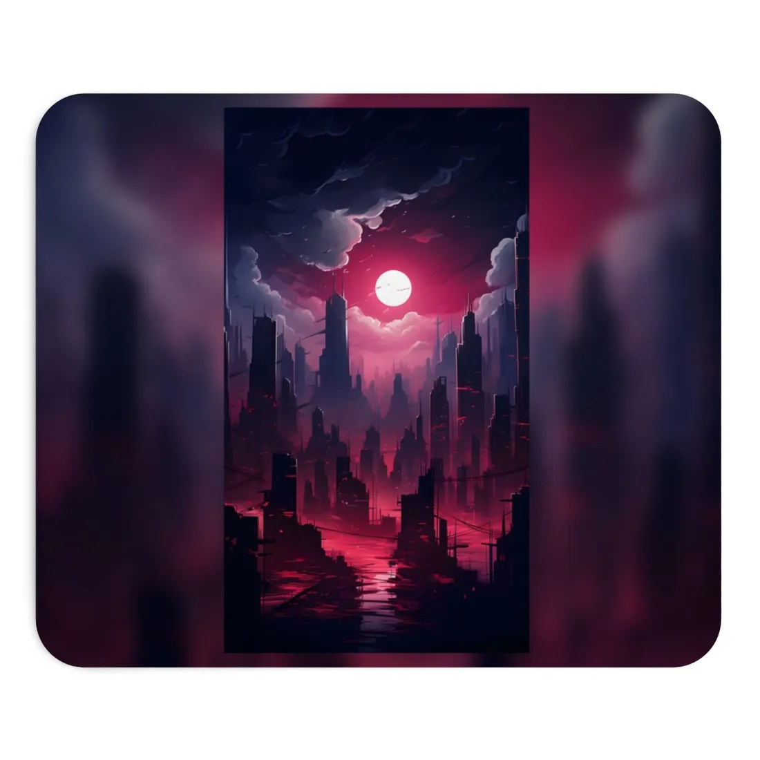 Burning Cyberpunk Cityscape: Digital Artwork at Night - Mouse Pad