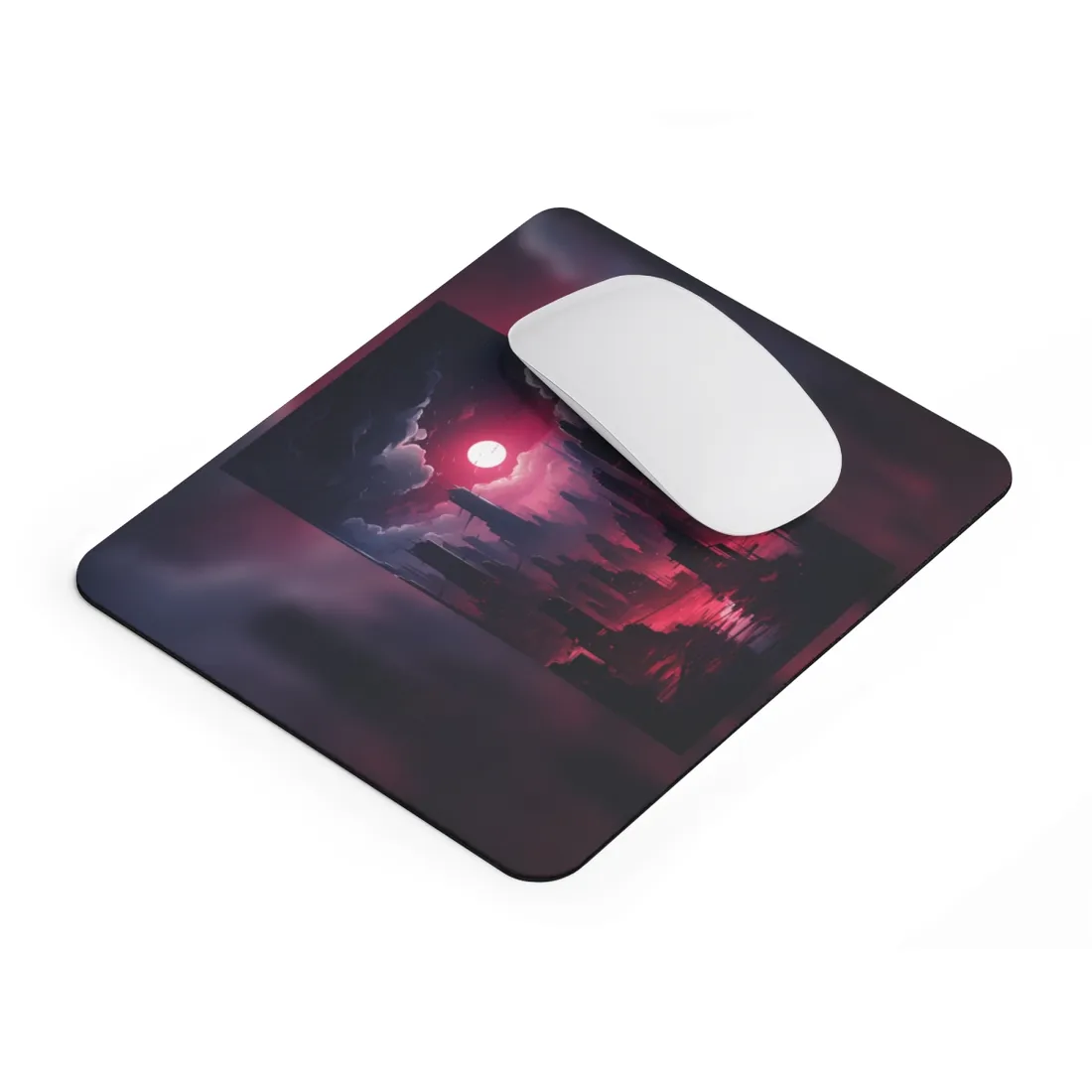 Burning Cyberpunk Cityscape: Digital Artwork at Night - Mouse Pad