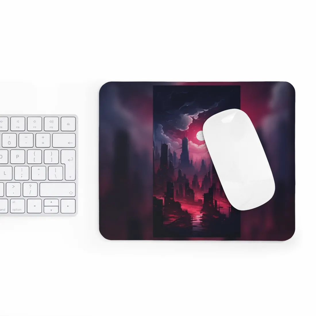 Burning Cyberpunk Cityscape: Digital Artwork at Night - Mouse Pad