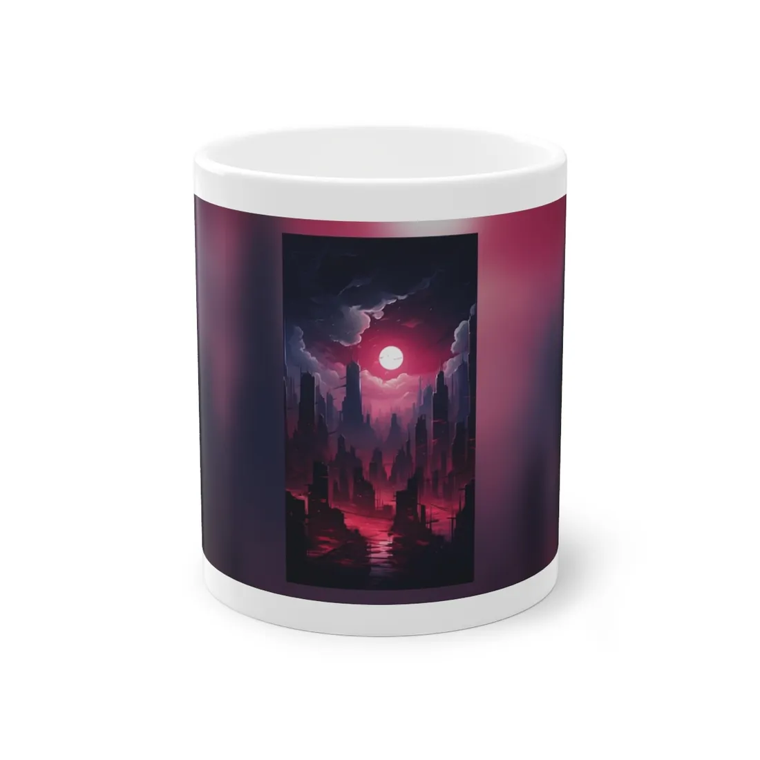 Burning Cyberpunk Cityscape: Digital Artwork at Night - Mug