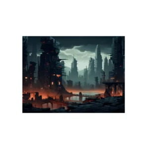 Ruined Futuristic City at Dusk Metal Poster