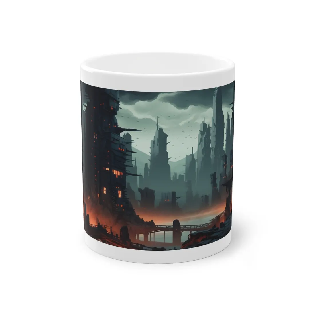 Burning Cyberpunk Cityscape: Nighttime Digital Art - Mug