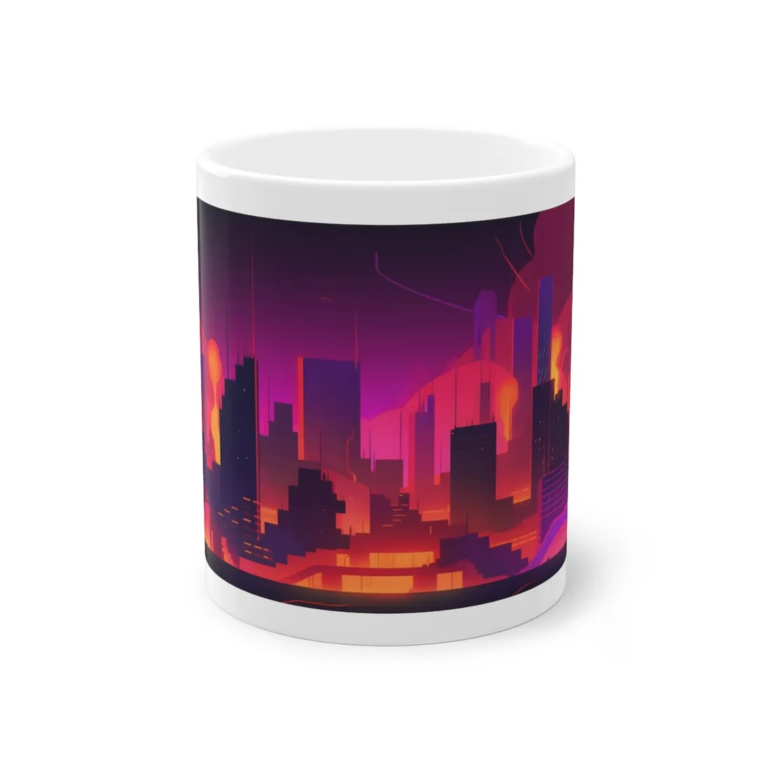 Burning Cyberpunk Cityscape: Nighttime - Mug