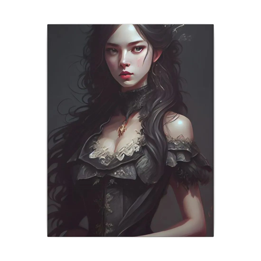 Calm Confidence: Striking Female Portrait with Black Hair - Canvas