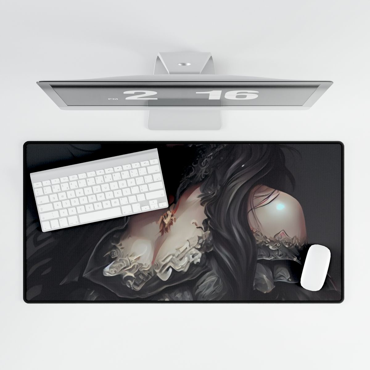Calm Confidence: Striking Female Portrait with Black Hair - Desk Mat