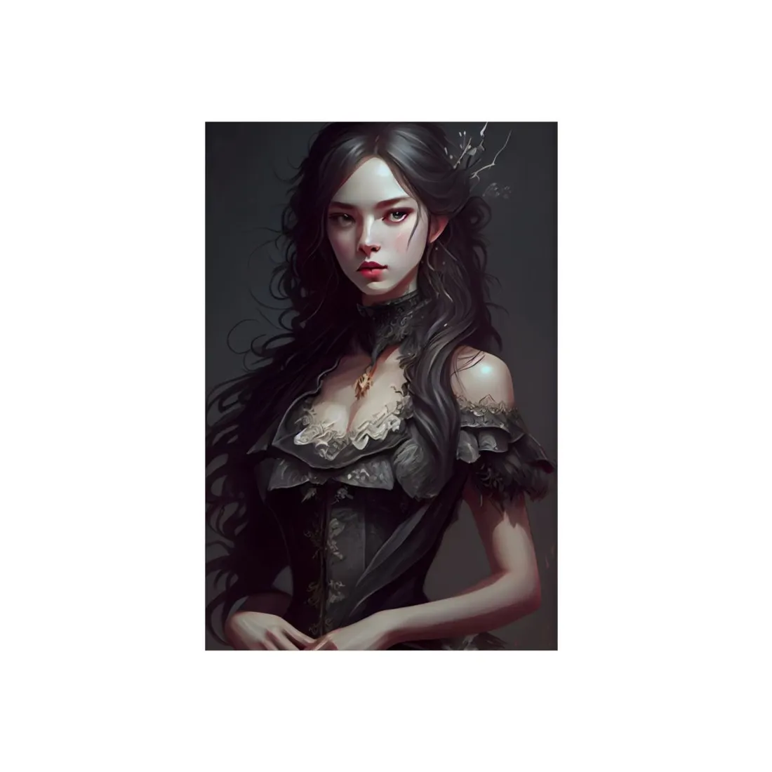 Calm Confidence: Striking Female Portrait with Black Hair - Metal Poster