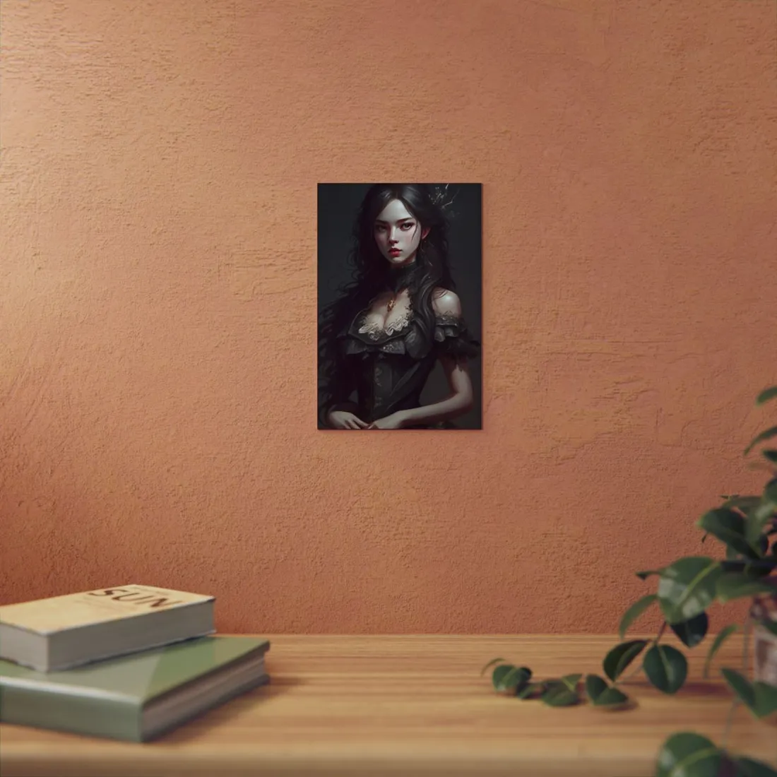 Calm Confidence: Striking Female Portrait with Black Hair - Metal Poster