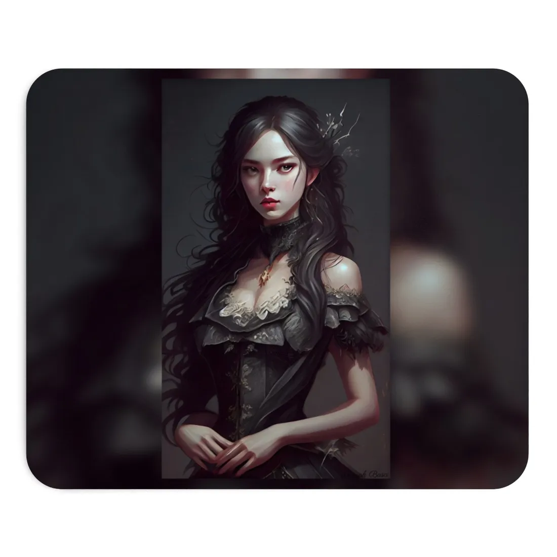 Calm Confidence: Striking Female Portrait with Black Hair - Mouse Pad