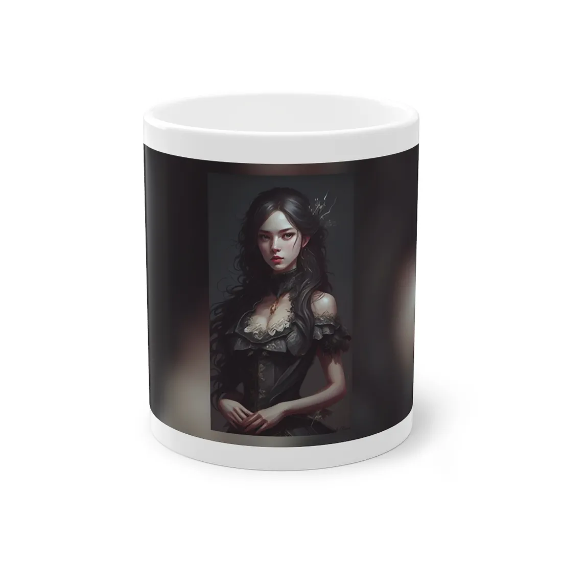 Calm Confidence: Striking Female Portrait with Black Hair - Mug