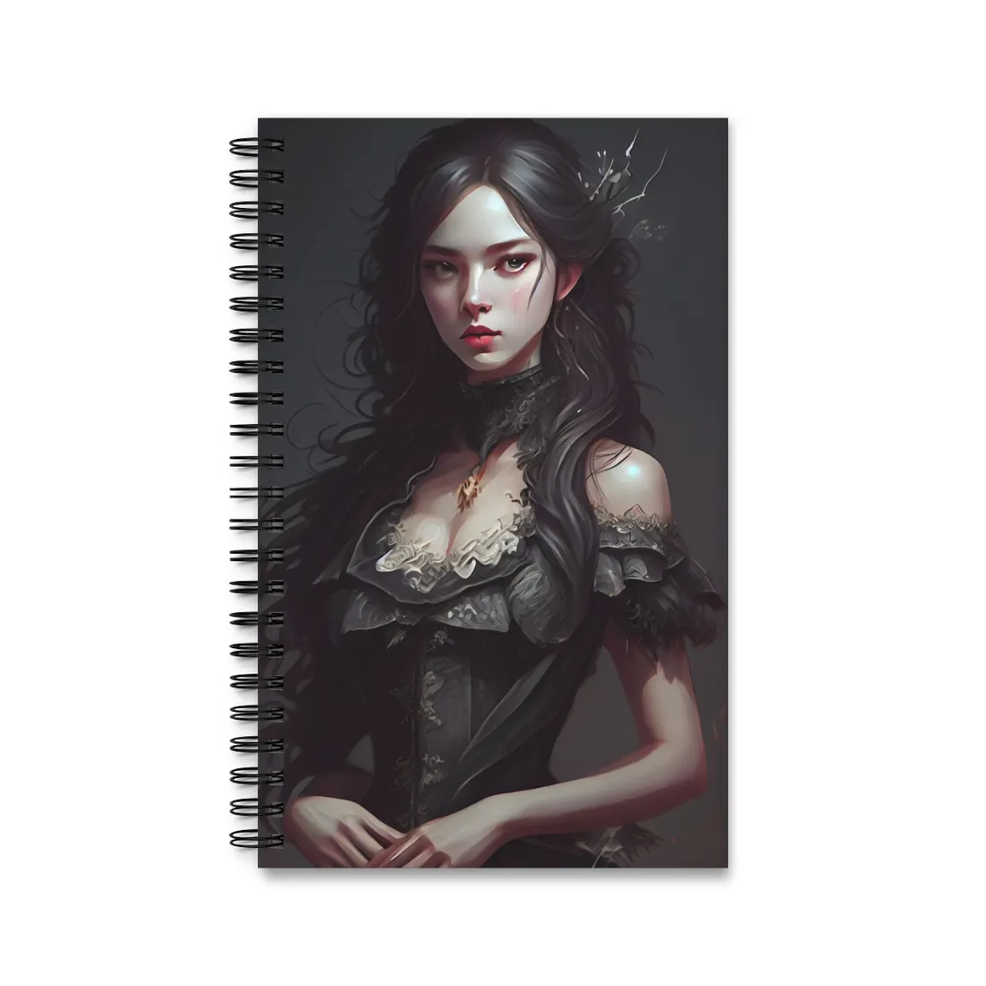 Calm Confidence: Striking Female Portrait with Black Hair - Spiral Notebook
