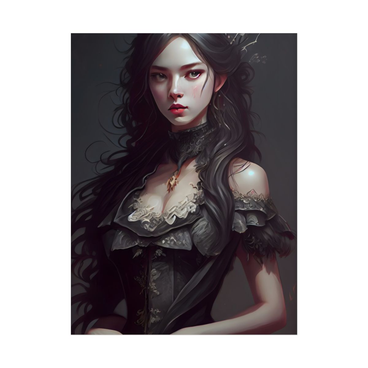 Calm Confidence: Striking Female Portrait with Black Hair - Poster