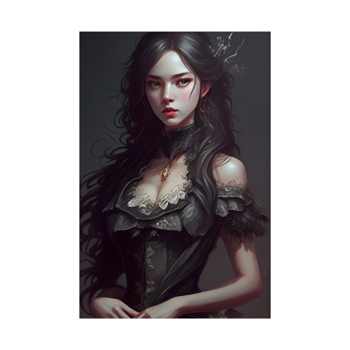 Calm Confidence: Striking Female Portrait with Black Hair - Poster