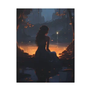 Woman by Lake at Dusk Canvas Print