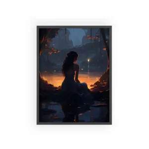 Woman by Lake at Dusk Framed Poster