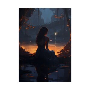 Woman by Lake at Dusk Poster
