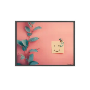 Smiley Sticky Note with Eucalyptus Framed Poster