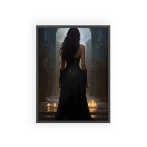 Dark Haired Woman in Gown Framed Poster
