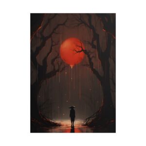 Lone Figure Under Red Moon Poster