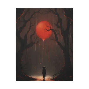 Lone Figure Under Red Moon Canvas Print